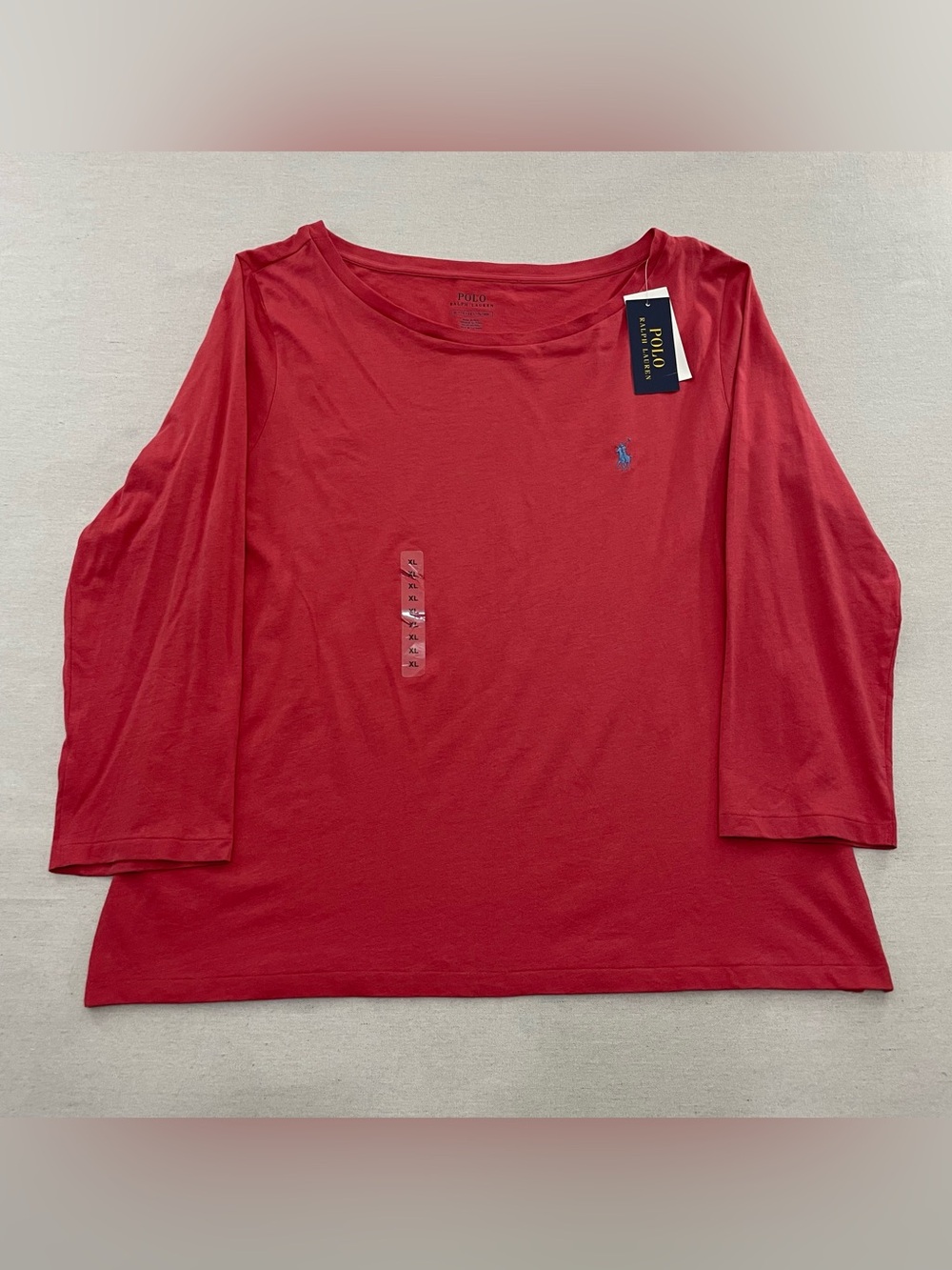 Polo Ralph Lauren Pink Salmon Striped Boat Neck 3/4 Sleeve Cotton SZ XL Nautica